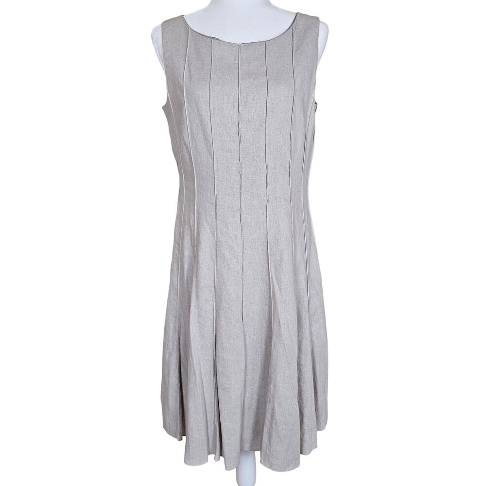 Sandra Darren Beige Linen Blend Sleeveless A-Line Dress 6
